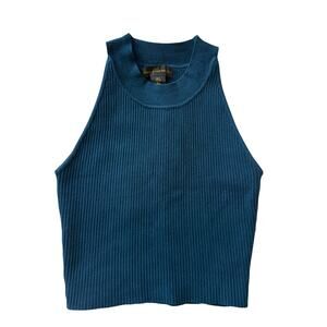 House of Harlow 1960 Teal Ribbed Knit Sleeveless Crop Top Size Small